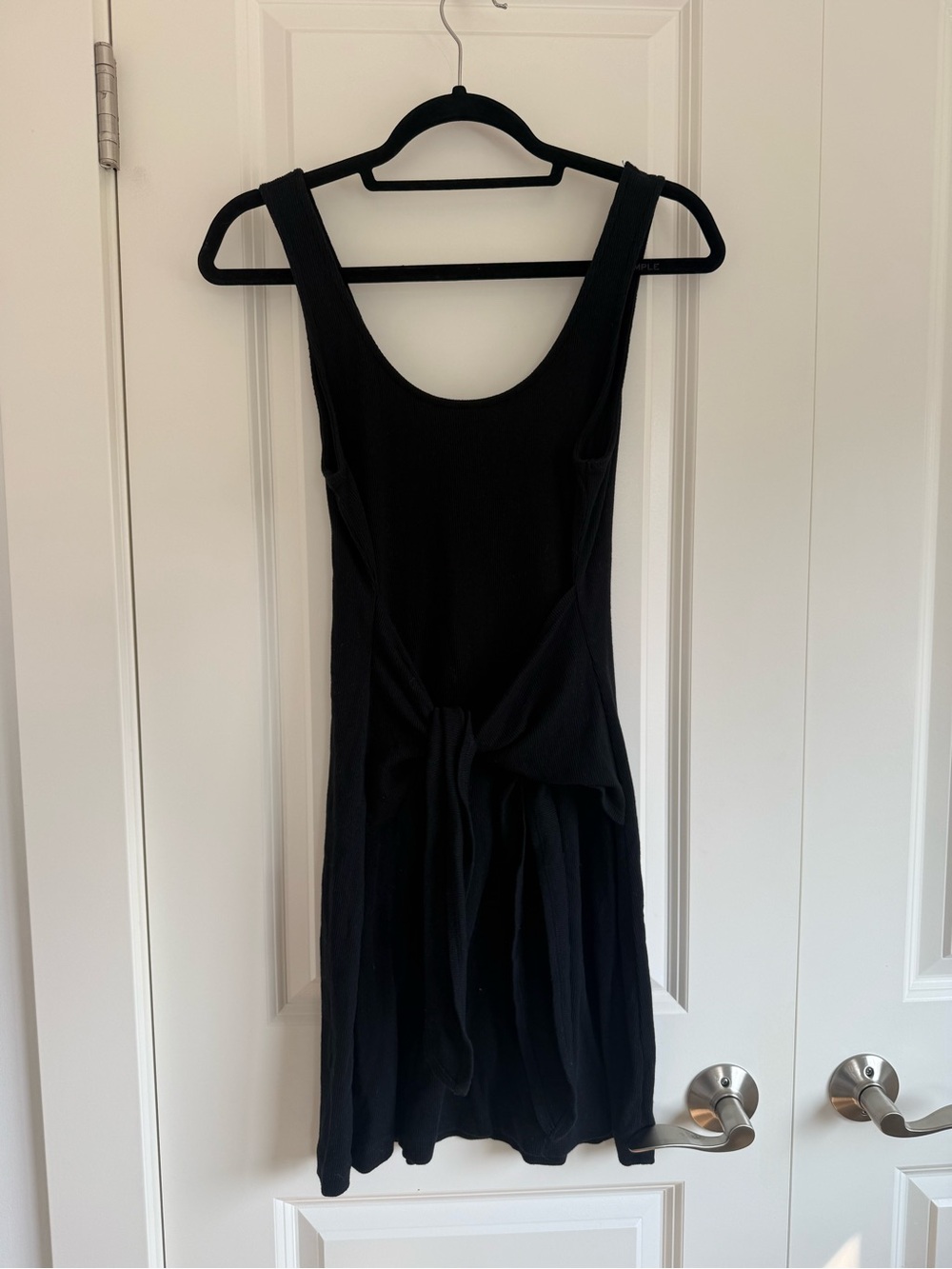 aerie Black Tie-Front Ribbed Mini Dress